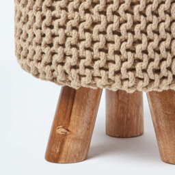 Homescapes Linen Tall Cotton Knitted Footstool On Legs - thumbnail 4