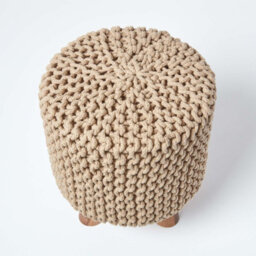 Homescapes Linen Tall Cotton Knitted Footstool On Legs - thumbnail 3