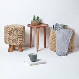 Homescapes Linen Tall Cotton Knitted Footstool On Legs - thumbnail 6
