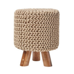 Homescapes Linen Tall Cotton Knitted Footstool On Legs - thumbnail 1