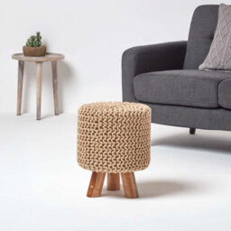 Homescapes Linen Tall Cotton Knitted Footstool On Legs - thumbnail 2