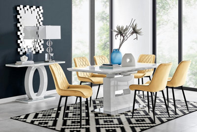 Furniturebox Uk Arezzo Large Extending Dining Table And 6 Mustard Pesaro Black Leg Chairs - image 1