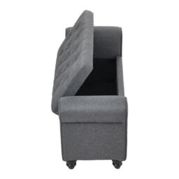 Grey Linen Fabric Upholstered Bench Bed End Window Seat Ottoman Storage Stool - thumbnail 6
