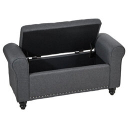 Grey Linen Fabric Upholstered Bench Bed End Window Seat Ottoman Storage Stool - thumbnail 4