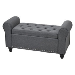Grey Linen Fabric Upholstered Bench Bed End Window Seat Ottoman Storage Stool - thumbnail 5