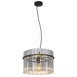 Luminosa Lighting Luminosa Gorley Pendant Ceiling Light Matt Black Smoke Glass Shade 1X E27 - thumbnail 1