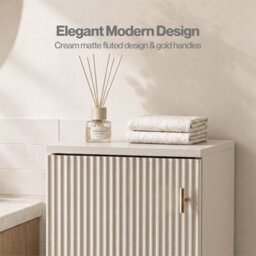 Cream  80Cm Tall Bathroom Cabinet Vanity Narrow Storage Cupboard Fluted 3 Tier - thumbnail 3