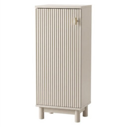 Cream  80Cm Tall Bathroom Cabinet Vanity Narrow Storage Cupboard Fluted 3 Tier - thumbnail 1