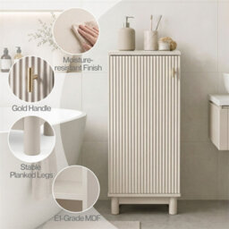 Cream  80Cm Tall Bathroom Cabinet Vanity Narrow Storage Cupboard Fluted 3 Tier - thumbnail 5