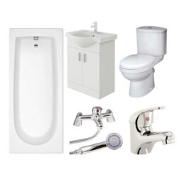 Veebath Rosina 1500mm Bath, White Vanity Unit & Taps Bathroom Suite - thumbnail 1