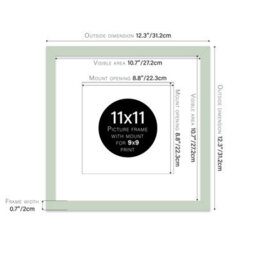 "11X11"" Mint Green Picture Frame - 11X11"" Square Frame With 9X9"" Mount For 11X11""/9X9"" Pictures Luxurious Style Wall Art, 1 Pack" - thumbnail 2