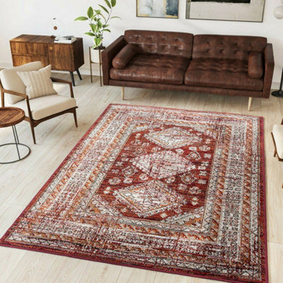 Loomed Red Terracotta Bordered Traditional Medallion Living Room Rug 240X330Cm - image 1