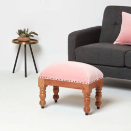 Homescapes Mable Pink Velvet Rectangular Footstool - thumbnail 3