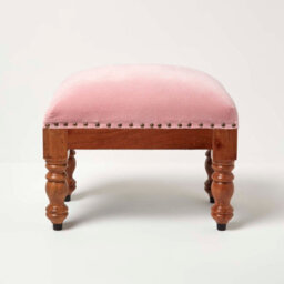 Homescapes Mable Pink Velvet Rectangular Footstool - thumbnail 1