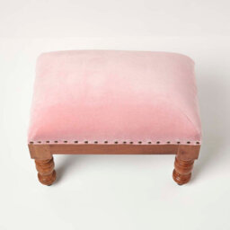 Homescapes Mable Pink Velvet Rectangular Footstool - thumbnail 4