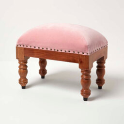 Homescapes Mable Pink Velvet Rectangular Footstool - thumbnail 2