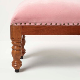 Homescapes Mable Pink Velvet Rectangular Footstool - thumbnail 5
