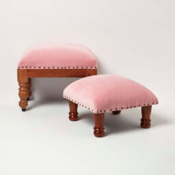 Homescapes Mable Pink Velvet Rectangular Footstool - thumbnail 6