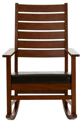 Orsina Durable Brown Leather Effect Rocking Chair, Occassional Arm Chair For Livingroom, Eco Friendly Wooden Chair - image 1