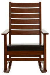 Orsina Durable Brown Leather Effect Rocking Chair, Occassional Arm Chair For Livingroom, Eco Friendly Wooden Chair