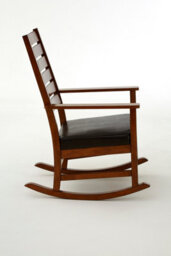 Orsina Durable Brown Leather Effect Rocking Chair, Occassional Arm Chair For Livingroom, Eco Friendly Wooden Chair - thumbnail 4