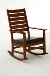 Orsina Durable Brown Leather Effect Rocking Chair, Occassional Arm Chair For Livingroom, Eco Friendly Wooden Chair - thumbnail 3