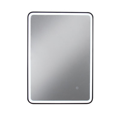 Croydex Flexi-Fix Henderson Matt Black Rectangular Wall-Mounted Bathroom & Wc Illuminated Contemporary Illuminated Mirror (H)70Cm (W)50Cm - image 1