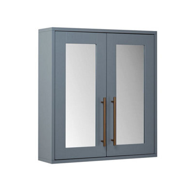 Homestylestore 600 X 650mm Light Grey Wall Mounted Mirrored Door Bathroom Cabinet And Brushed Copper T Bar Handles - image 1