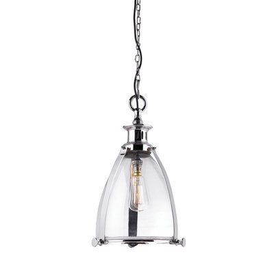 Anson Lighting Kyoga 1Lt  Polished Nickel Plate & Clear Glass Ceiling Pendant