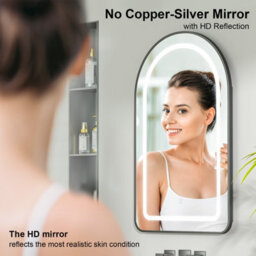 Keepreaper Arch Bathroom Mirror Cabinet With Led Lights 3 Color And 2 Glass Shelves Wall Mounted Recessed 51 X 80 Cm Ip44 - thumbnail 6