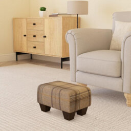 Grey Mahogany Wood Chunky Legs Tartan Fabric Small Footstool  Handmade Uk By Footstools Direct - thumbnail 1