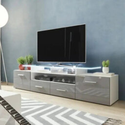 Evora 194Cm Modern Tv Unit White Grey High Gloss Media Cabinet With Sleek Contemporary Design Led - thumbnail 1