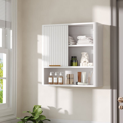 Living And Home Wooden Cabinet Wall-Mounted Bathroom Cabinet With Sliding Door, White - image 1