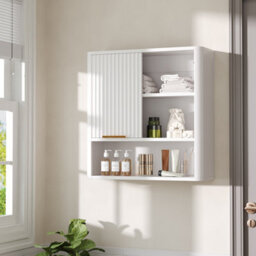 Living And Home Wooden Cabinet Wall-Mounted Bathroom Cabinet With Sliding Door, White - thumbnail 1