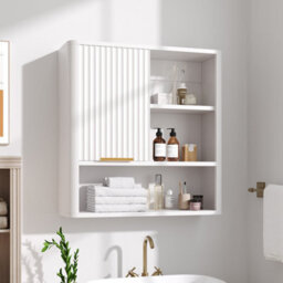 Living And Home Wooden Cabinet Wall-Mounted Bathroom Cabinet With Sliding Door, White - thumbnail 2
