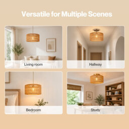 Emitto Lamp Shade Boho Woven Light Shade Iron Paper Rope Living Room Yellow - thumbnail 8
