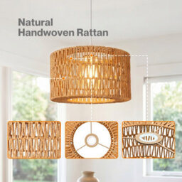 Emitto Lamp Shade Boho Woven Light Shade Iron Paper Rope Living Room Yellow - thumbnail 6