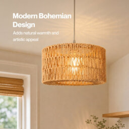 Emitto Lamp Shade Boho Woven Light Shade Iron Paper Rope Living Room Yellow - thumbnail 5