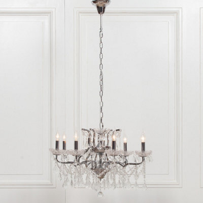 Chrome 8 Branch Shallow Cut Glass Chandelier - image 1