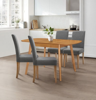 Hallowood Furniture Aston Butterfly Extending Table With 4 Straight Back Grey Fabric Chairs - image 1