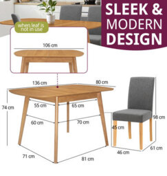 Hallowood Furniture Aston Butterfly Extending Table With 4 Straight Back Grey Fabric Chairs - thumbnail 3