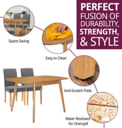 Hallowood Furniture Aston Butterfly Extending Table With 4 Straight Back Grey Fabric Chairs - thumbnail 2