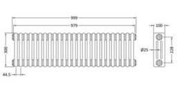 Balterley Triple Column Traditional Radiator 300 X 999mm, High Gloss White - thumbnail 2