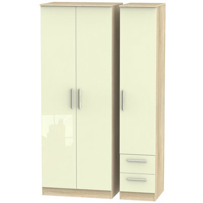Trent Tall Triple Side Drawer Wardrobe In Cream & Bardolino Oak (Ready Assembled)