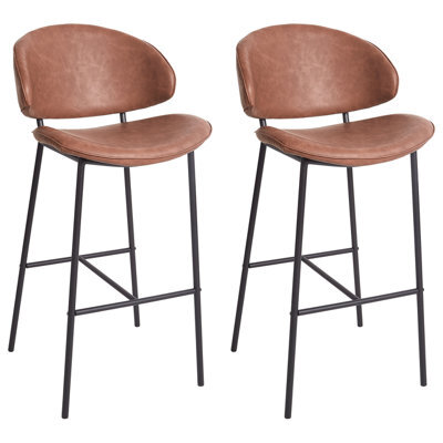 Beliani Set Of 2 Bar Chairs Kiana Faux Leather Brown - image 1