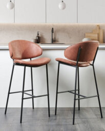 Beliani Set Of 2 Bar Chairs Kiana Faux Leather Brown - thumbnail 2