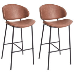 Beliani Set Of 2 Bar Chairs Kiana Faux Leather Brown - thumbnail 1
