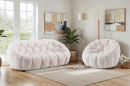 White Teddy Boucle Fabric  2 + 1 Seater Sofa And Armchair Set For Living Room Atrani - thumbnail 1