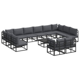 Berkfield Garden Sofa Set With Cushion 13 Pcs Black Aluminium - thumbnail 2