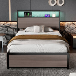 Btm 3Ft Single Wrought Iron Bed Frame With Led Lighting And 4 Storage Drawers Usb Charging Grey 90X190Cm